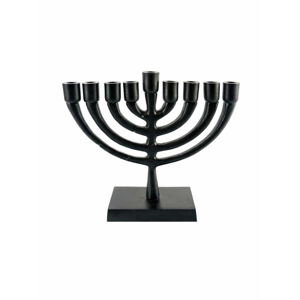 Black Metal Menorah 9 Branch Candle Holder Modern Hanukkah Judaica 7” Wide - Picture 1 of 6